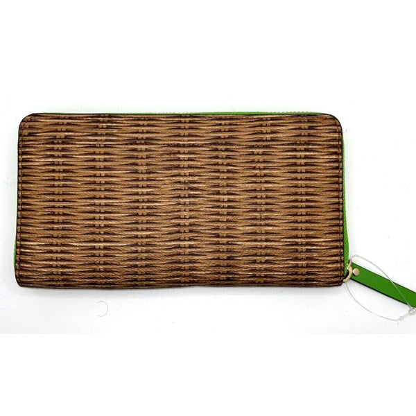 Kate Spade Pack A Picnic Woven Basket Print Leather Zip Wallet Clutch MSRP $178