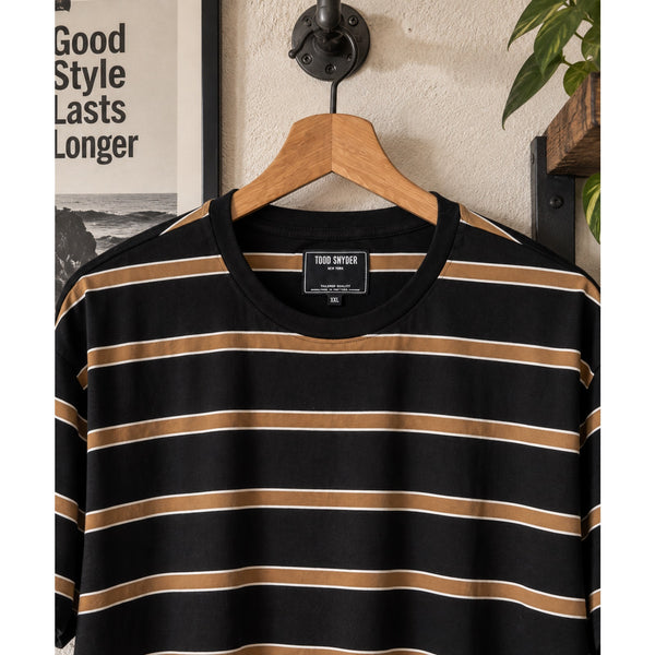 Todd Snyder Striped Boxy Tee Men's 2XL Black Brown Cotton Portugal NWOT Rare