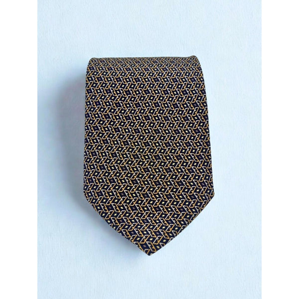 Fendi Cravatte Vintage Silk Tie Navy Gold All Over FF Logo Made in Italy EUC