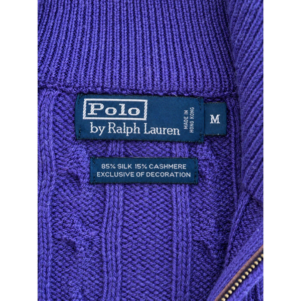 Polo Ralph Lauren Purple Silk Cashmere Cable Knit 1/4 Zip Sweater Sz. M Vintage