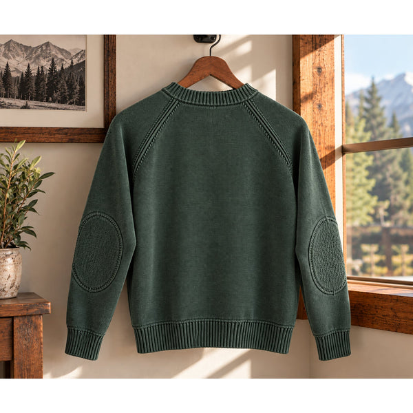 Le Alfré Crewneck Sweater Men's XL Hunter Green Cotton Elbow Patch Made Portugal
