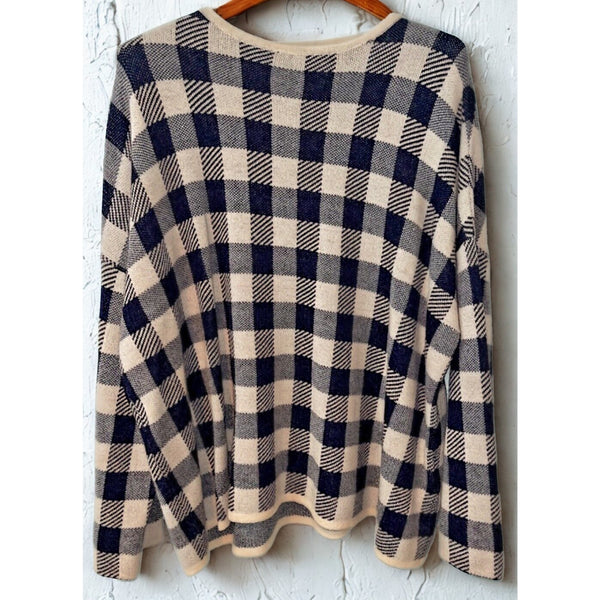 Rosso35 Sweater Womens 44 Wool Cashmere Check Italy Knit Crewneck NWOT