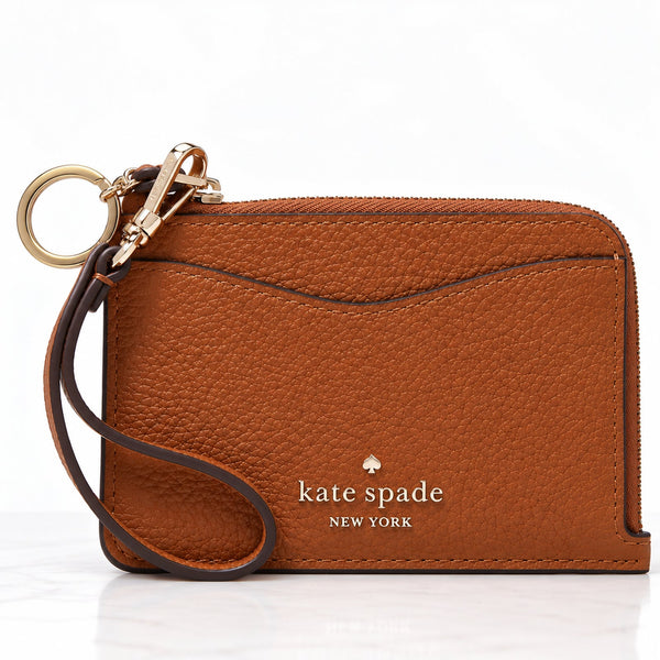 Kate Spade Leila Leather Small Card Holder ID Wristlet Wallet Gingerbread NWOT