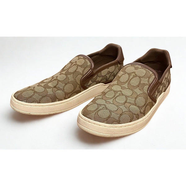 Coach Wells Slip On Sneakers C4393 Sig PVC Khaki Saddle Women’s 9B NIB