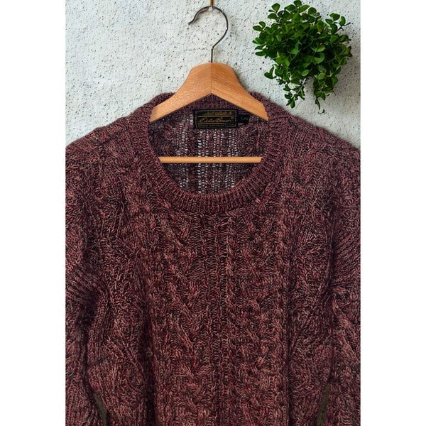 Eddie Bauer Cable Knit Sweater Men's L Cotton Irish Fisherman Marled Vintage