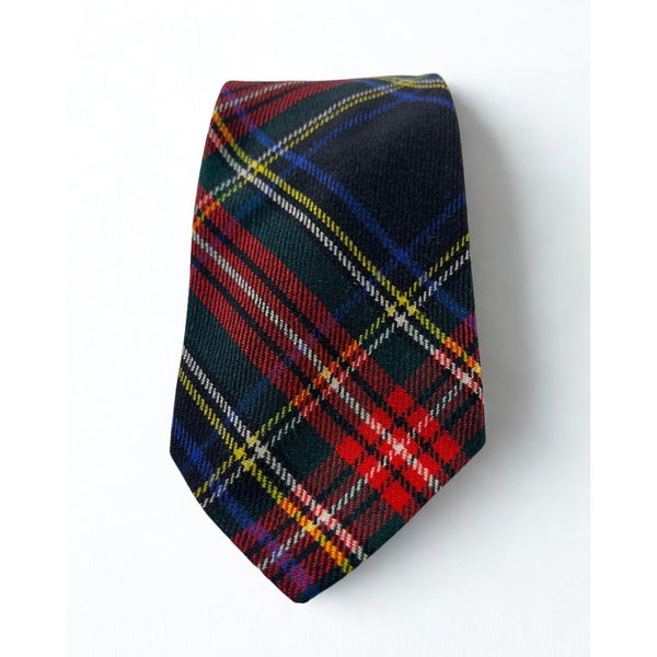 The Scotch House Black Stewart Scottish Tartan Wool Tie Plaid Scotland Vintage