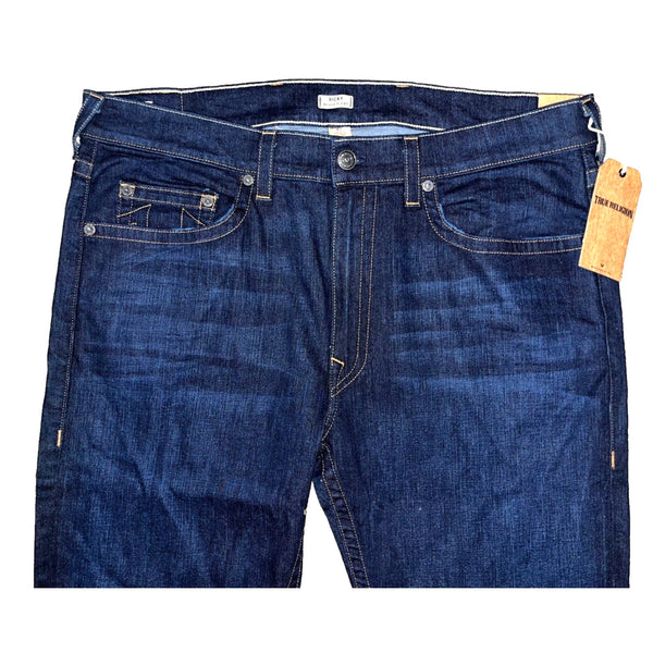 True Religion Ricky Straight Jeans Wanted Man Dark Wash Mens 42x34 Stretch USA
