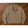 Anncraft Donegal Irish Wool Fisherman Sweater L Full Zip Cable Knit Vintage