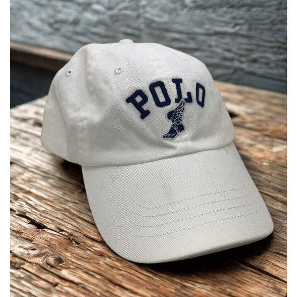 Polo Ralph Lauren P-Wing Foot White Adjustable Hat Leather Strap EUC Rare