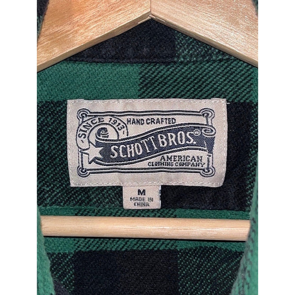 Schott Bros NYC Buffalo Check Flannel Shirt Men's M Green Black Cotton Workwear
