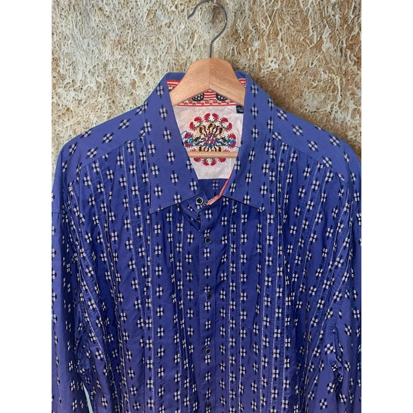 Robert Graham Textured Shirt Sz. 3XL Blue Geometric Flip Cuff Button EUC