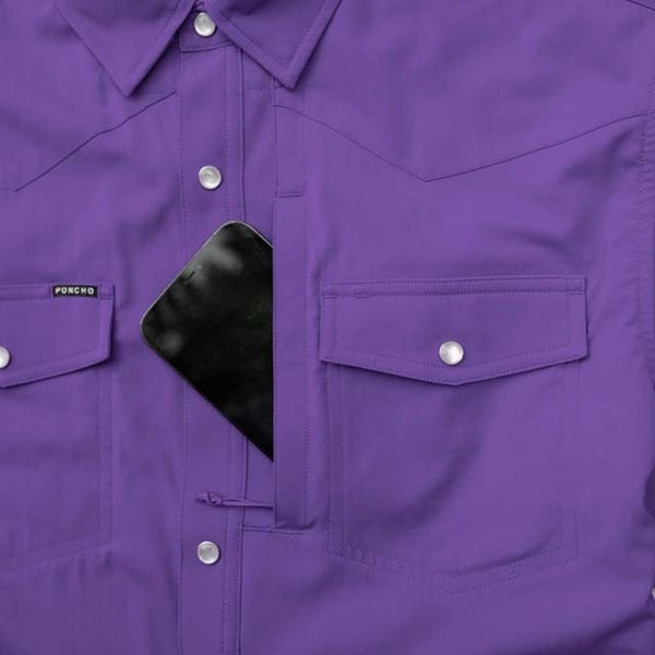 Poncho Outdoors Billy Bob Western Snap Shirt Purple Pearl Snaps Men's L EUC