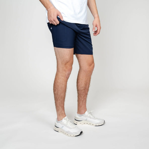Rhoback Grit Gym Shorts 7" Lined Stretch Blue Athletic Large Performance NWOT