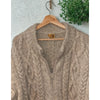 Anncraft Donegal Irish Wool Fisherman Sweater L Full Zip Cable Knit Vintage