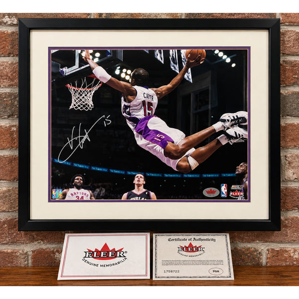 Vince Carter Signed 16x20 Man Can Fly Dunk Photo Fleer Framed 22x26 Raptors Rare