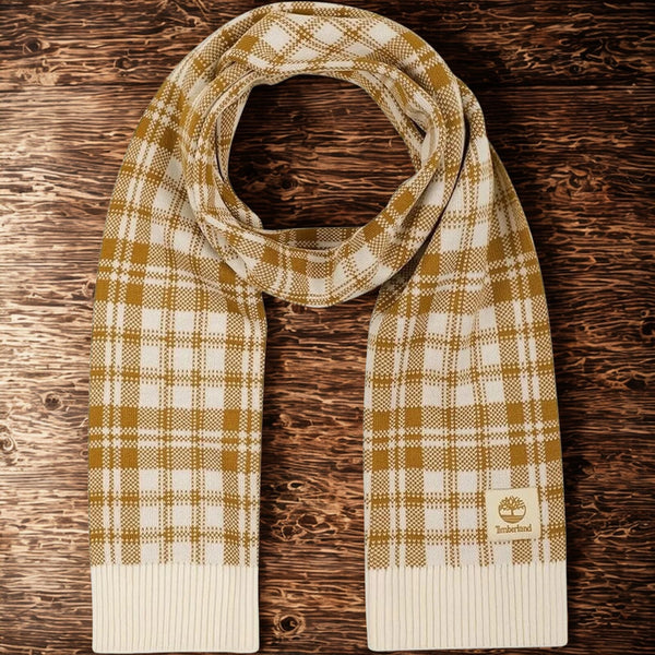 Timberland Scarf Buffalo Plaid Beige Off-White FabFitFun Fall 2023 10" x 68" $60
