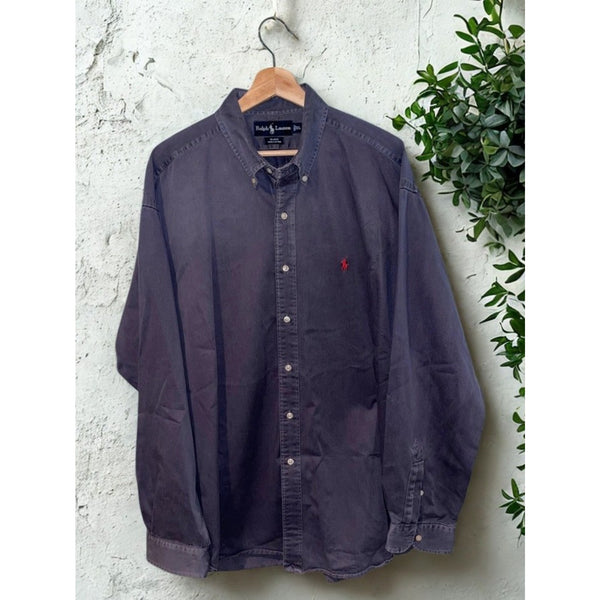 Polo Ralph Lauren Blake Shirt XL Button Down Gray Sun Faded Heavy Cotton Vintage