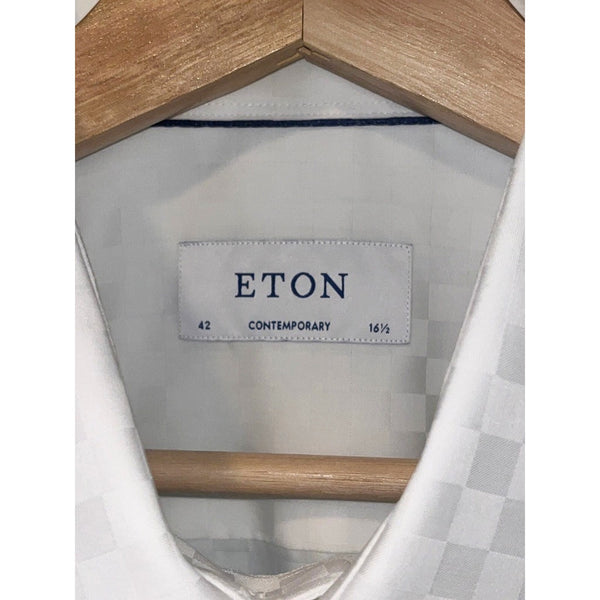 Eton Contemporary White Tuxedo Shirt 42 16.5 Chessboard Check French Cuff NWOT