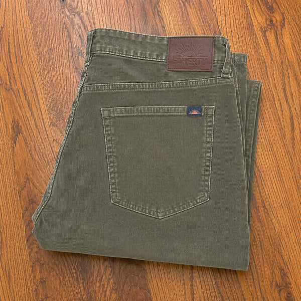 Faherty Stretch Corduroy 5-Pocket Pant Men's 38x32 Surplus Olive Organic Cotton