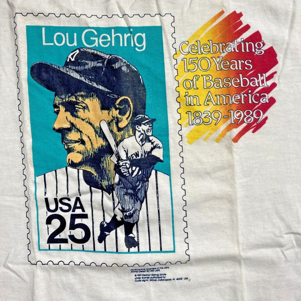 Lou Gehrig New York Yankees USPS Stamp Tee Screen Stars USA L Vintage 1989