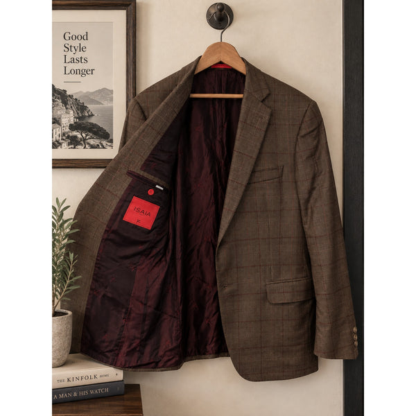 Isaia Napoli AquaCashmere Sport Coat 50 Windowpane Cashmere Silk Blazer Italy