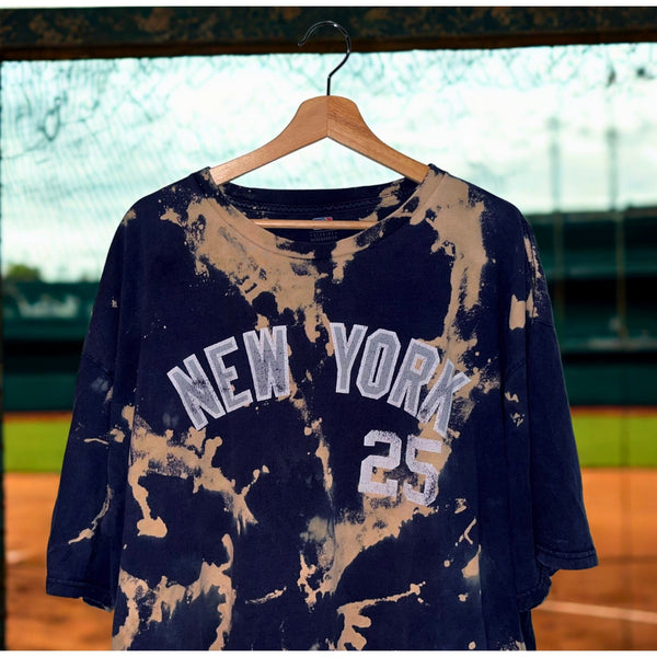 New York Yankees Mark Teixeira Bleach Dye T-Shirt MLB Genuine 3XL Rare Y2K