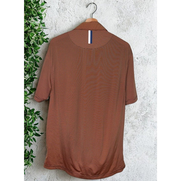 Rhoback Polo Shirt Men's Medium Orange Black Striped Performance Golf Stretch