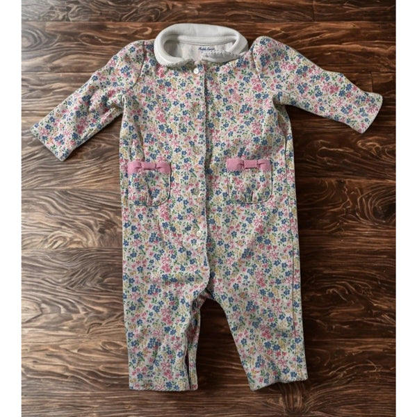Ralph Lauren Baby Floral One Piece Romper Long Sleeve Pink Blue 3M Infant