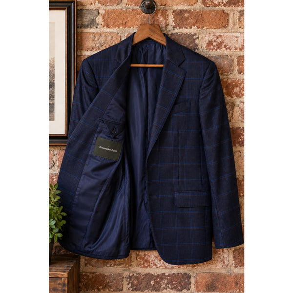 Ermenegildo Zegna Mila Blazer Men's 38R/48R Navy Blue Windowpane 100% Wool Italy