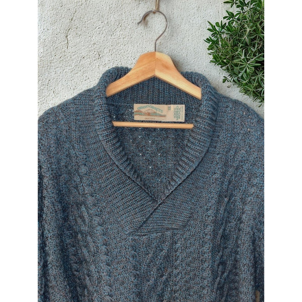 Aran Crafts Chunky Cable Knit Fisherman Sweater 2XL Merino Wool Shawl Ireland