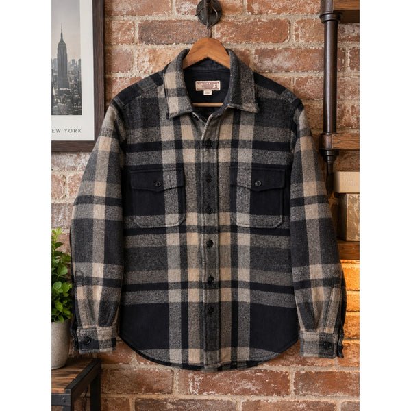 Wallace & Barnes Wool Blend Plaid CPO Shacket Shirt Jacket Mens Small Navy Gray