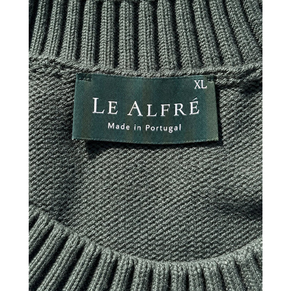 Le Alfré Crewneck Sweater Men's XL Hunter Green Cotton Elbow Patch Made Portugal
