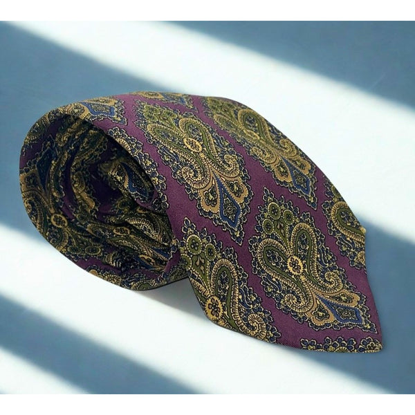 Coach Silk Tie Purple Gold Paisley Floral Italy Classic Luxury Necktie