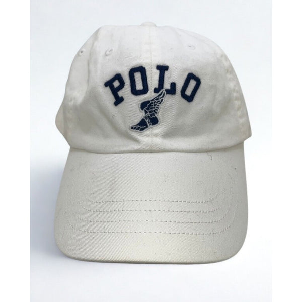Polo Ralph Lauren P-Wing Foot White Adjustable Hat Leather Strap EUC Rare