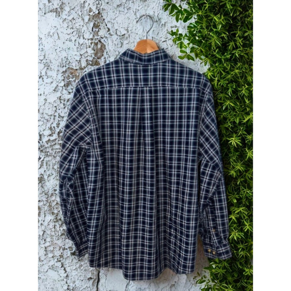 LL Bean Shirt Mens M Green Blue Plaid Kennebunk Sport Button Down Long Sleeve