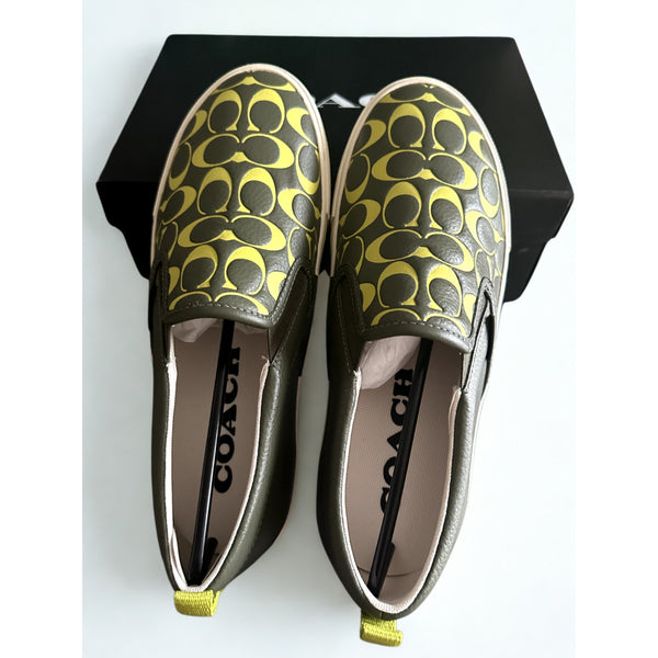 Coach CA283 Printed Pebble Skate Sneakers Army Green Men’s Sz 9.5D NIB