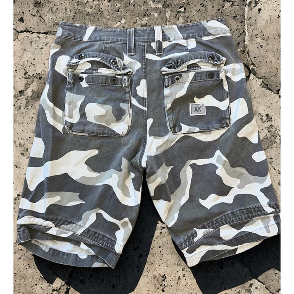 Armani Exchange Cargo Shorts Mens 32 Gray Camo Utility Combat Military Heavy Y2K