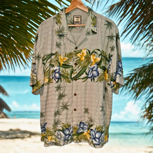 Tommy Bahama Vintage Tag 100% Silk Button Shirt Men's Sz. L Floral Short Sleeve